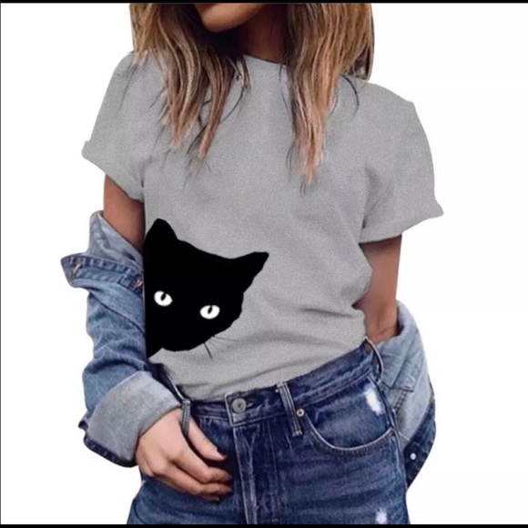 ou chun liang dian Tops - Black Cat Kitty T